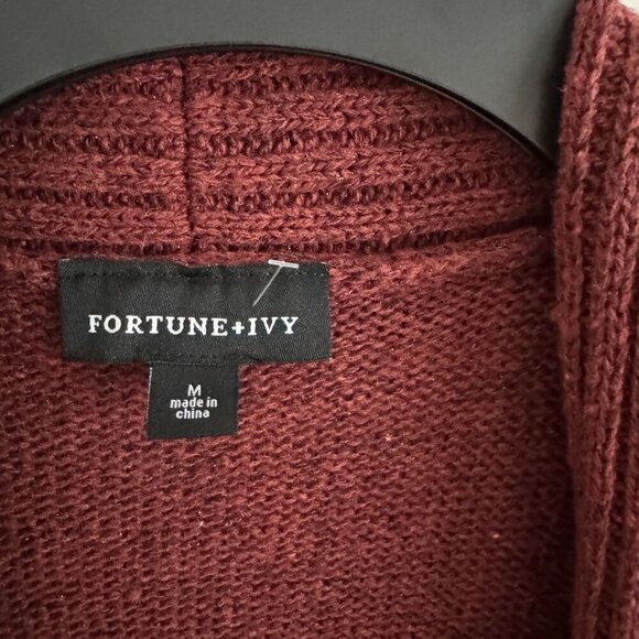 Fortune + Ivy Women Burgundy Open Front Knit Cardigan Sweater Size M - Picture 3 of 10